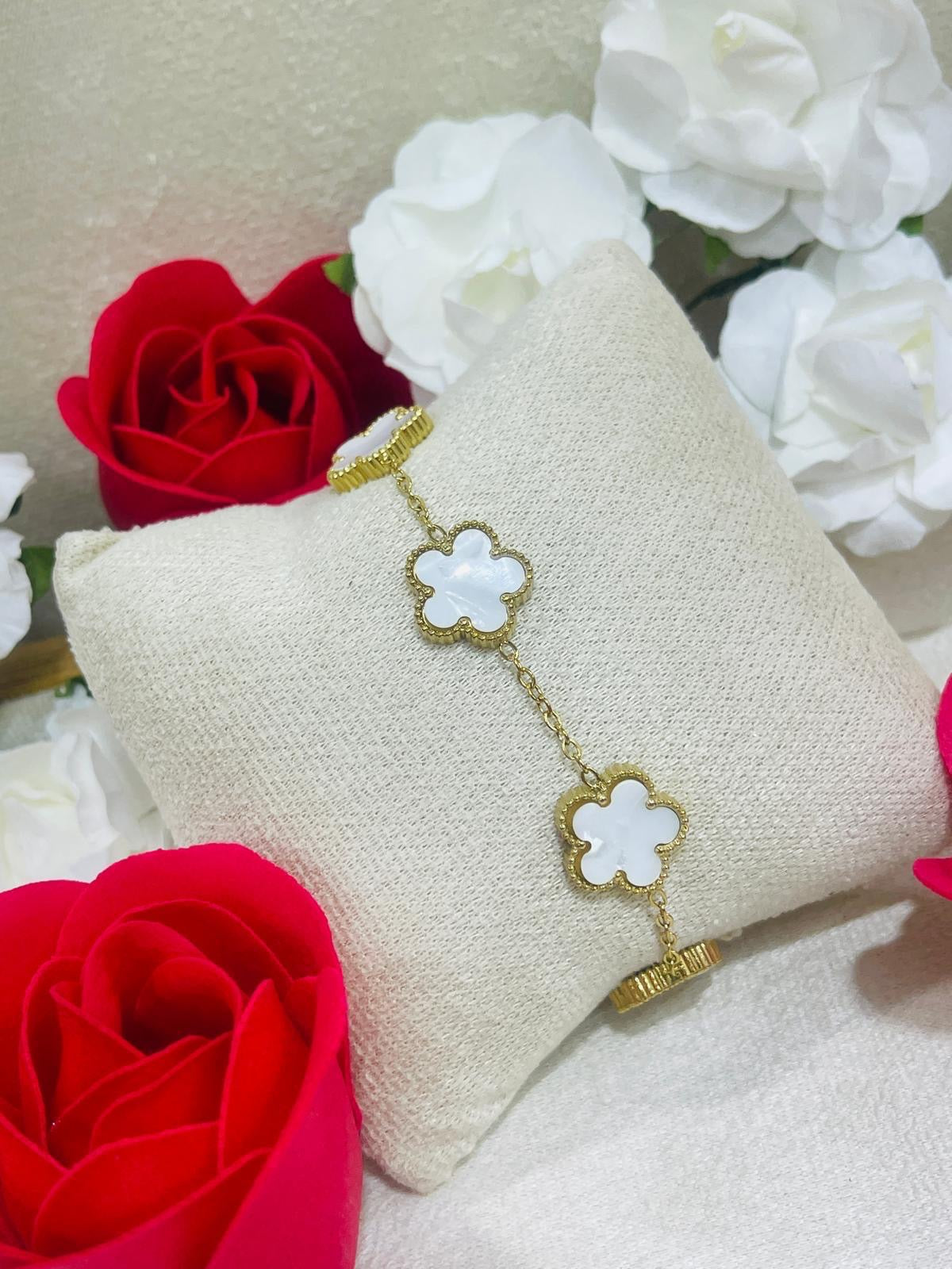 Essence- Pulsera floral en acero inoxidable y chapado en oro