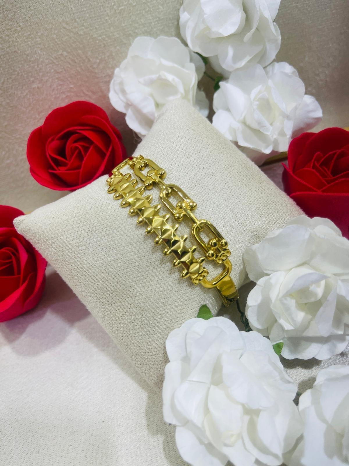 Brazalete Doble Eslabón Bambú en Dorado